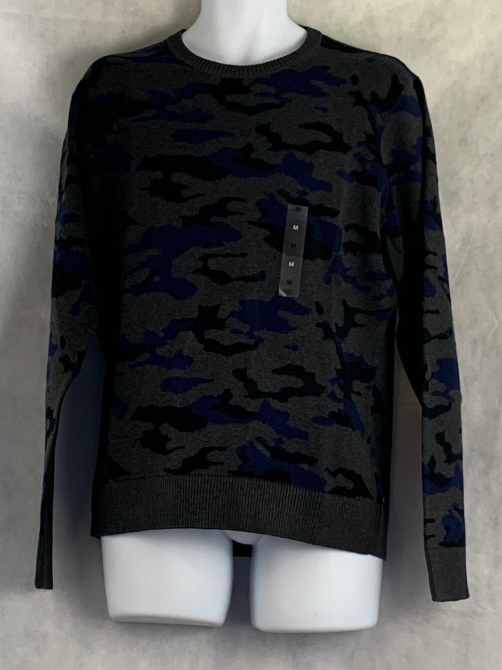 American Rag Men's 100% Cotton Pullover Sweater, Gray Navy Blue Camo, Medium
